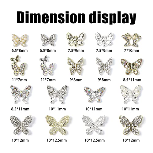 Wookoto 36 компјутери 3D пеперутка нокти привлечност злато и сребрена нокти пеперутка привлечност за накит за уметност за нокти, нокти