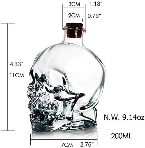 Skull Decanter без олово стаклен череп реквизит виски шише со стопер за плута