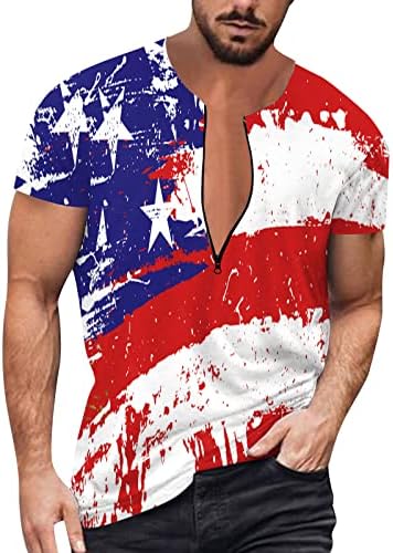 Mens Muscle Polo кошули удобно американско знаме лабаво одговара на машка маичка за салата за независност на кратки ракави за кратки