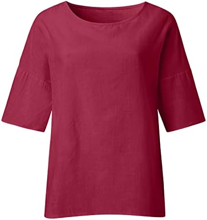 Fajjha женски врвови, врвови и блузи летни врвови за жени со кратки ракави врвови плус врвови на култури памучни постелнина кошули