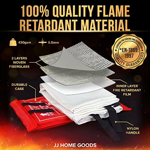 JJ Домашни производи за итни случаи пожар - 40 x40 [Пакет од 10 огнени ќебиња + 10 куки] - Пожарно ќебе за дом и кујна, ќебе за задушување