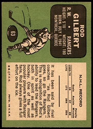 1970 година Топс Редовна хокеј картичка63 Род Гилберт од Gradeујорк Ренџерс Одлично Одлично