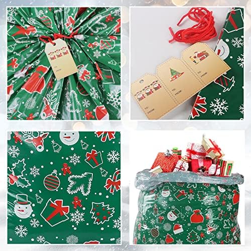 3 Парчиња Голема Божиќна Торба За Подароци Џиновски Божиќни Празнични Торби за Роденден 56х36 со 3 Жични Врски и 3 Подароци, Џамбо Големи