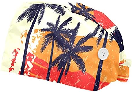 Niaocpwy Tropical Palm Sunset сцена Работна капа со копче, моден буфан чиста капа за жени мажи, 2 пакувања