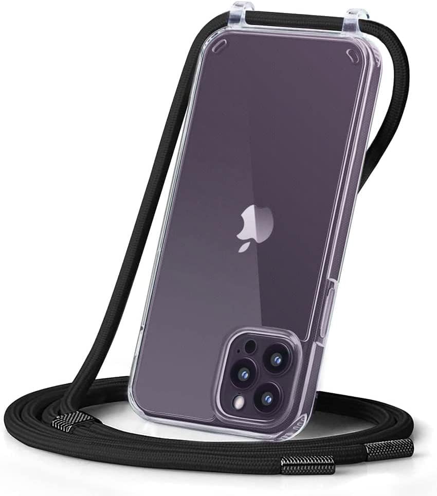 Caroki Crossbody Case за iPhone 14 Pro Max, Crossbody Телефонски капак со прилагодлива најлонска лента за вратот јасно про transparentирен телефонски