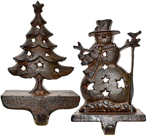 Држач за порибување на бутик за подароци за Божиќен сет од 2 рустикално леано железо и снопчиња за зачудувања за закачалки за закачалки