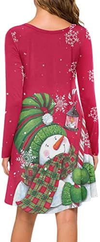 IQKA жени Божиќни фустани со долг ракав О вратот Снегулка печати Божиќна кошула фустан есен зимски обичен туника за нозе за нозе