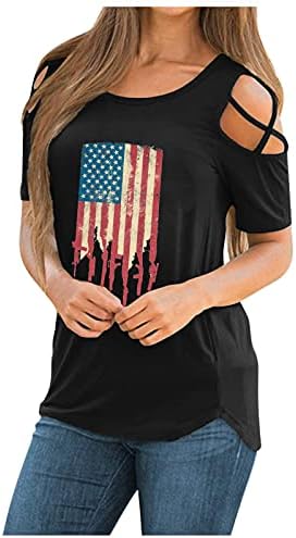 Патриотски кошули за жени Американско знаме лето кратки ракави против вратот маички Tie-dye Stars labe Fit Comfy Holiday Tee Burtics
