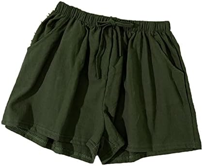 Womenените влечејќи обичен еластичен половината чиста боја шорцеви летни плажа лесни кратки панталони со џебови