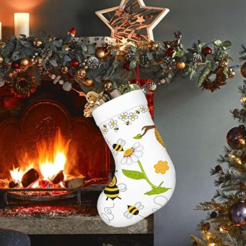 Божиќни чорапи на Аугенстер Смешна пчела мед жолта двострана камин што виси чорапи