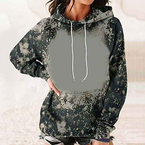 Женски џемпери за пуловер на Нокмопо, женски обичен моден печатење удобно долги ракави пулвер со качулка со качулка