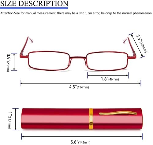 Reavee 4 пакуваат тенок пенкало за читање очила за жени стилски читатели на мали метални цевки пролетна шарка со преносен клип куќиште, црвено
