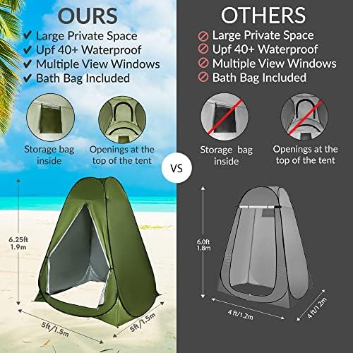 Неинетички шатор за голема приватност- 5 x 5 x 6.2ft- Преголем силен камп за кампување, преносен камп за туширање, под-куки- Порта-под-надворешна