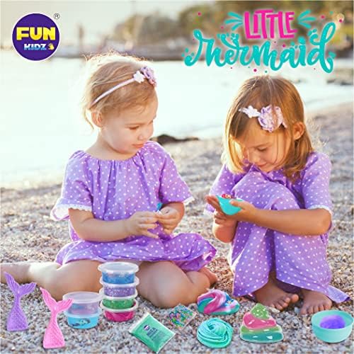 Сирена лигите комплет за девојчиња, Funkidz Shimmer Slime Making Chit за деца на возраст од 8-10 10-12 DIY меки сјајни лигите