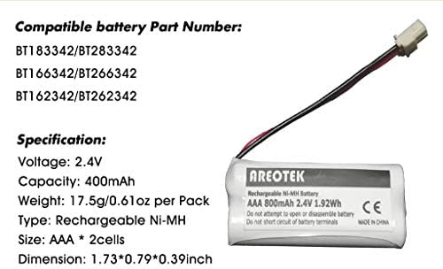 Заменска батерија 2-пакет 2.4V 800mAh За замена за BT183342 BT283342 BT166342 BT266342 BT162342 BT262342, CS6114 CS6419 CS6719