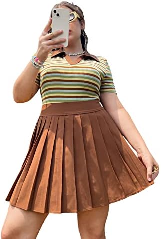 Oyoangle Women's Plus Size Size со висока половината плетени тениски здолништа униформи