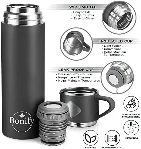 Bonify од не'рѓосувачки челик Термо вакуум изолирано шише со колба со чаша -700 мл / 23,7 мл.