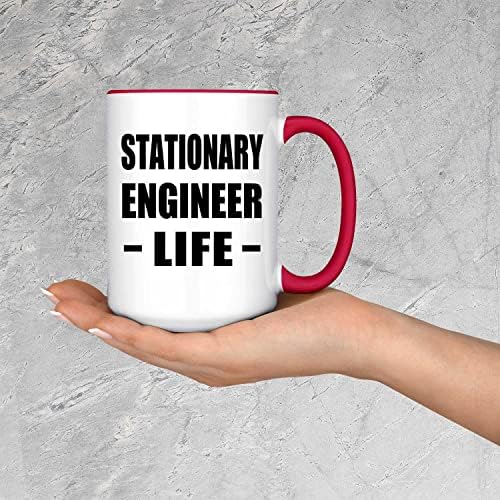 DesignSify Стационарен инженер живот, 15oz акцент кафе кригла црвена керамичка чаша чај со рачка, подароци за роденденски годишнини Божиќ Божиќни