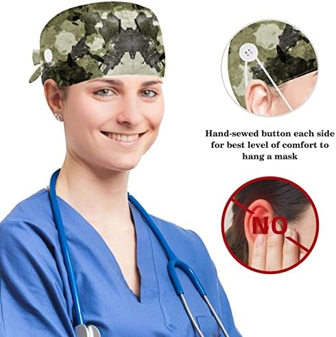 yoyoamoy прилагодливо работно капаче со копче памук за џемпер камуфлажа на зелена ретро хирург капа за жени