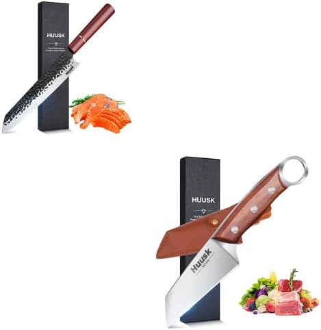 Huusk Kiritsuke Chef Chef Nife Professional 9 Пакет со нож за готвење на отворено за кујна BBQ риболов
