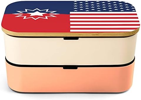 Американско Знаме Двослојна Кутија За Ручек Бенто Со Прибор Поставен Сад За Ручек Вклучува 2 Контејнери
