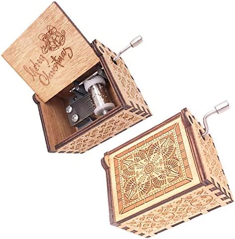 Fnly 18 белешки дрвени врежани Ви посакуваме весела божиќна музичка кутија, антички врежан рачен рачен подарок за музички кутии, сина