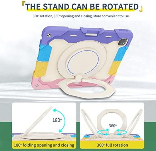 Таблети торби Детска кутија за iPad Pro 12.9 2020/2021,360 ° ротаторна рачка за рачка за три-во-едно отпорен на школка, обвивка за таблети