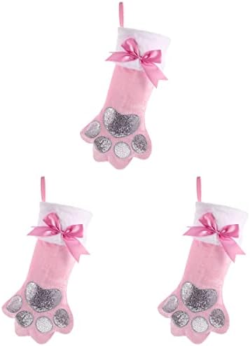 Inoomp 3 парчиња голема големина Божиќна чорапска торба за подароци розови Божиќни чорапи со мачка форма на миленичиња миленичиња чорапи Божиќно