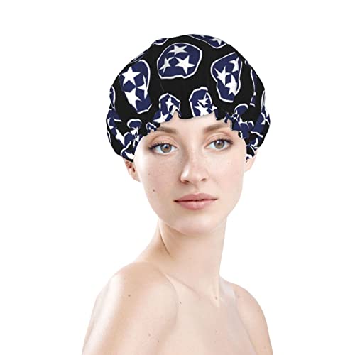 Womenените што можат да се користат затегнати капа за коса, три starвезди Тенеси знаме Двојни слоеви водоотпорна капа за бања за туширање