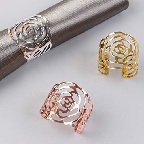 Хемотон 4 парчиња метални салфетки прстени Декоративни шупливи од розово облик Сервиетски прстени држачи за салфетки за салфетка