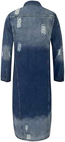 Suiqu omensенски класичен долг џин јакна плус големина лабава долга ракав копче надолу во потресена палто за ровови на тексас од тексас