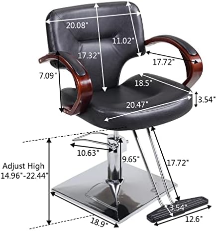 Zhuhw 360 степени за вртење хидраулични бербер столчиња за коса за убавина опрема за убавина со потпирач за рака, прилагодлива висина, црна