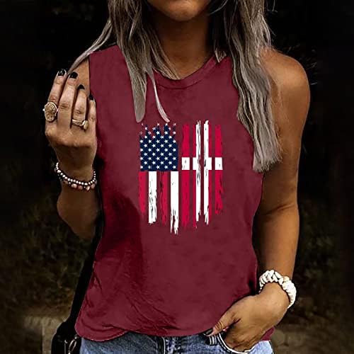 QCEMENI Women Women Day Endepentence Day Tank Tops Crewneck без ракави блузи случајни маици со знаме на САД мода лабава графичка маичка
