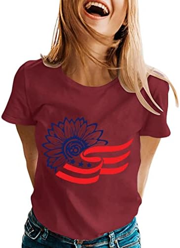 4 јули Печатење На Американско Знаме Патриотски Блузи За Жени Облечени Секојдневни Ракави Летни Плисирани Врвови Кошули Лето