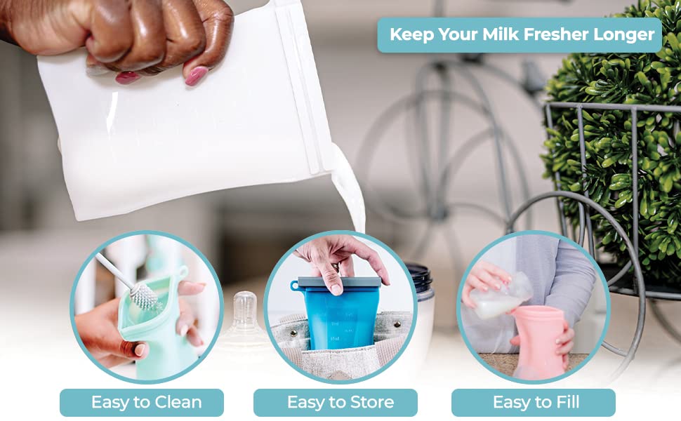 ЏУНОБИ Торба 2-Пакување | Кеси За Складирање Мајчино Млеко За Повеќекратна Употреба | Силиконски Торбички За Храна | Контејнер За Складирање