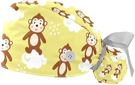 2 пакувања смешни мајмуни со жолти медицински сестри капачиња жени со долга коса прилагодлива вратоврска за череп капа за една