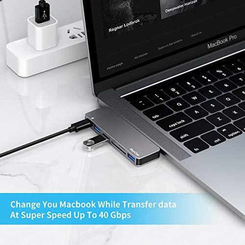 USB C Центар, 6 Во 1 Тип C Алуминиумски Центар Адаптер Macbook Pro Додатоци со 3 x USB 3.0 Порти, Tf/SD Читач На Картички, USB