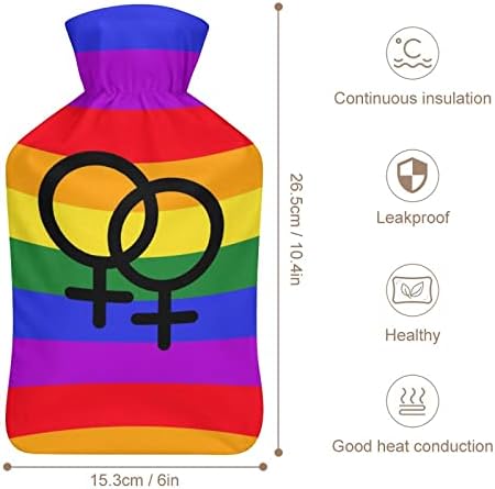 Лезбејска гордост ЛГБТ знамето со шише со топла вода гума со гума со топло кадифен капак за креветски грчеви во менструална болка