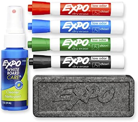 Expo Markers Markers Dry Odor Shaze, врвот на длето, разновидни бои и изложба со низок мирис на миризба за бришење на маркери, сет за стартување