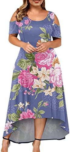 Плус Големина Миди Фустан За Жени Надвор Од Рамото Големина На Фустан Бохо Плус Печатење Цветна Линија Фустан Жени Обична Обвивка