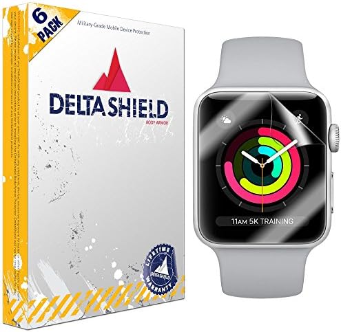 Заштитник на екранот на Deltashield компатибилен со Apple Watch [6-Pack] Bodearmor Anti-Bubbull Wemper-Grade Clear TPU филм
