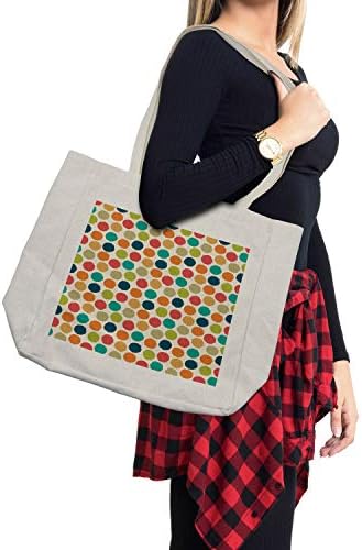 Амбесон, ретро торба за купување, хипстер Дизајн мека боја, големи полски точки, шема на гроздобер стил, забележан графички, еко-пријателска