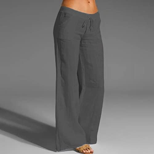ГУФЕСФ Капри панталони за жени, женски памучни постелнини панталони плус големина еластична половината со високи половини капри