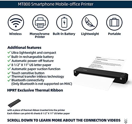 HPRT Безжичен Bluetooth Пренослив Печатач+Случај+Лента 3 во 1 Со Термички Трансфер MT800 За Патување Печатач Компатибилен Со Android И iOS