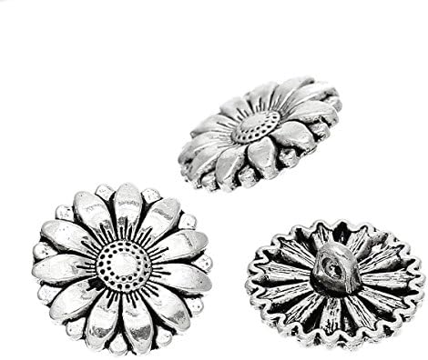 Pepperlonely Brand 10 парчиња антички сребрени цвеќиња за метални копчиња за шиење со метак 18мм