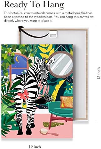 Зебра бања платно за платно сликање wallидна уметност, ботаничка зебра слика уметнички дела врамени принт подготвени за виси за украс