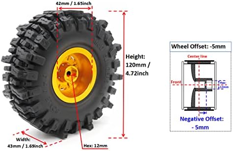 Hobbysoul 4,72 '' / 120mm 1,9 Beadlock тркала и гуми злато сина, 1,9 гуми и 1,9 метални тркала на тркала за тркала за 1/10 Crawler Truck