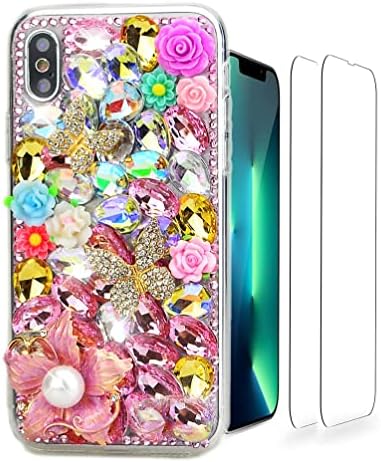 Лузиун Сјај Телефон Случај Компатибилен со iPhone 14-3D Луксузни Девојки Жени Сјајна Блинг Рачно Изработена Заштитна Обвивка Со Заштитник На