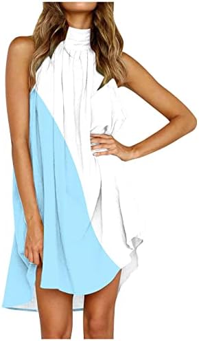 Летните фустани на Елнеја за жени без ракави со високи вратот мини сунсфера Опуштено плус големина фустан за ден на вinesубените
