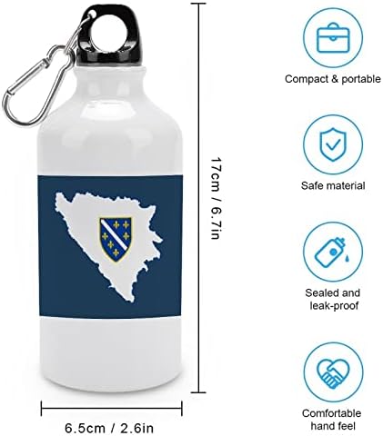 Босна и Херцеговина мапа со знаме алуминиумски шишиња со вода со карабинер за еднократно спортско шише за патувања за велосипеди